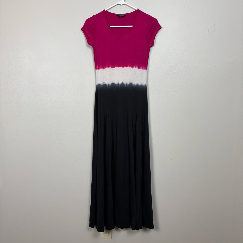LRL Ralph Lauren Dress XS‎ Colorblock Maxi Dress Pullover Short Sleeve Stretch